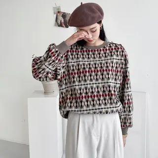 Button-shoulder Patterned Sweater