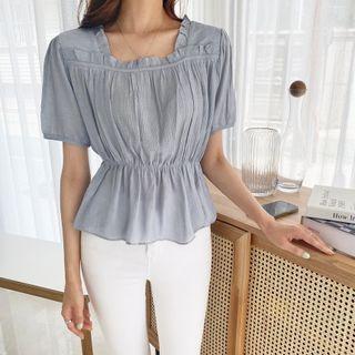 Square-neck Band-waist Blouse