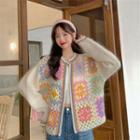 Flower Cardigan White & Pink & Yellow - One Size