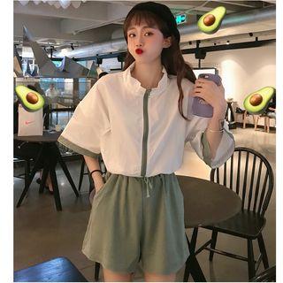 Color Panel Sun Protection Top With Shorts Gray - Xxxs