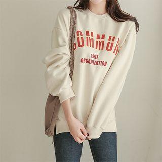 Letter-printed Dip-back Fleece-lined Pullover
