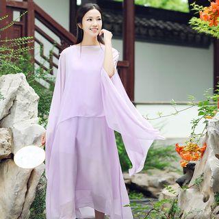 Set: Sleeveless Maxi Chiffon Dress + Light Jacket