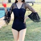 Long-sleeve Dot Mesh Swimsuit