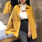 Mock-neck Lettering T-shirt / Plain Long-sleeve Shirt