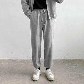 Plain Drawstring Wide-leg Gathered Cuff Pants