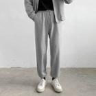 Plain Drawstring Wide-leg Gathered Cuff Pants