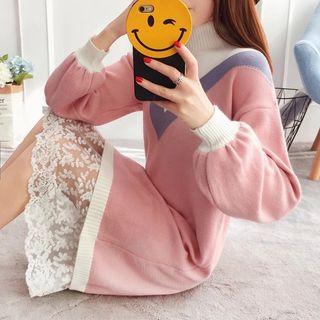 Mock-neck Color Block Long-sleeve Sweater