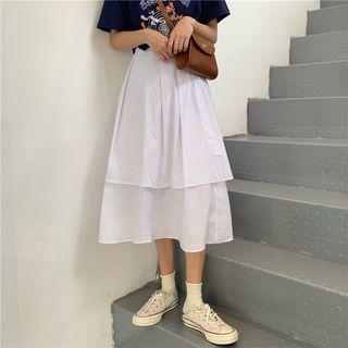 High-waist Plain Layered Midi Skirt
