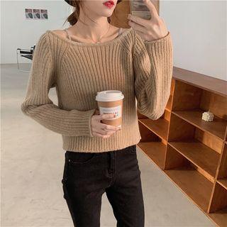 Lace-up Long Sleeve Sweater / Spaghetti Strap Knit Top