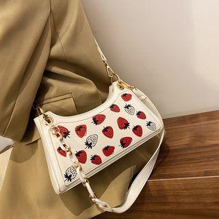 Strawberry Print Faux Leather Shoulder Bag