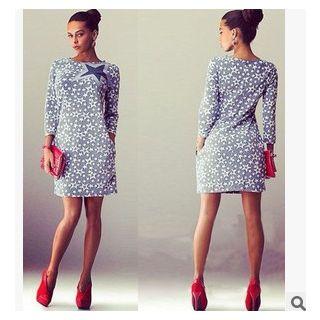 Star Print 3/4 Sleeve Dress