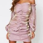 Off-shoulder Smocked Mini Bodycon Dress