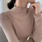 Long-sleeve Mock-neck Ribbed Top