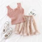 Set: Knit Tank Top + Floral Print Skirt