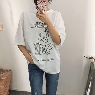 Lettering Loose-fit Round-neck Short-sleeve T-shirt