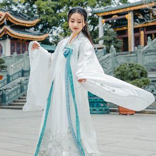 Strapless Embroidered Maxi A-line Dress / Tie-front Printed Cheongsam Top