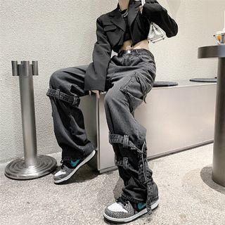 Mid Rise Cargo Wide Leg Jeans