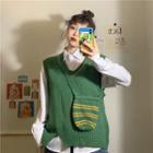 Knitted Vest + Striped Knit Belt Bag