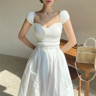 Short-sleeve Knit Top / High-waist Culottes