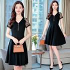 Short-sleeve Zip Placket A-line Dress