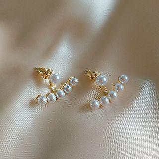 Faux Pearl Swing Earring 1 Pair - Silver Earrings - As Shown In Figure - One Size