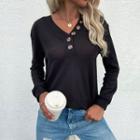 Plain Long Sleeve Button-front Sweater