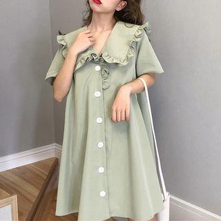 Sailor Collar Short Sleeve Dress Green - One Size