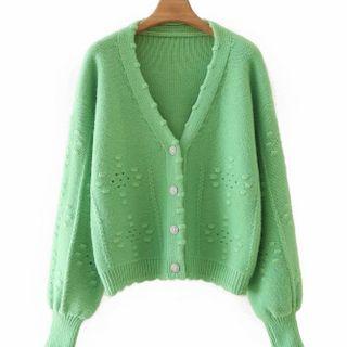 V-neck Plain Cardigan Green - One Size