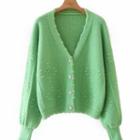 V-neck Plain Cardigan Green - One Size