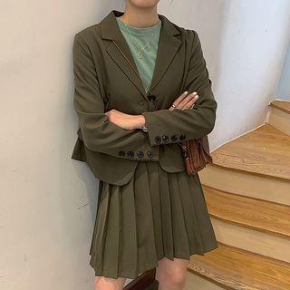 Plain Blazer / Pleated Mini A-line Skirt