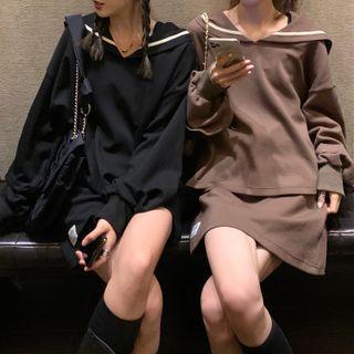Set: Long-sleeve Sailor Collar Top / Mini A-line Tank Dress