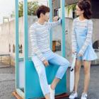 Couple Matching Set: Striped Long-sleeve T-shirt + Pants / Jumper Dress