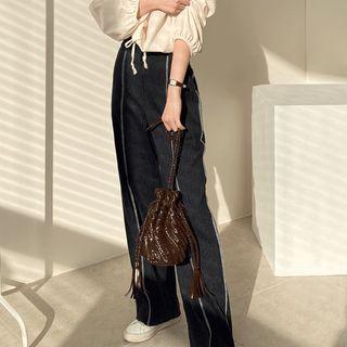 Square-neck Drawstring-hem Blouse Cream - One Size