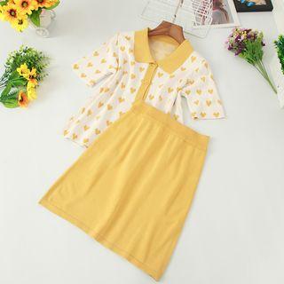 Set: Short-sleeve Heart Pattern Knit Top + A-line Skirt