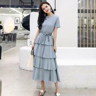 Short-sleeve Midi Tiered Dress