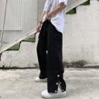 Drawstring Waist Button-up Cargo Loose-fit Pants