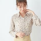 Long-sleeve Floral-pattern Shirt 22 - Khaki - One Size