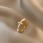 Cross Rhinestone Faux Pearl Alloy Open Ring Ndyz184 - Gold & White - One Size
