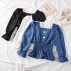 Square-neck Smocked Crop Blouse