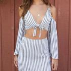Set: Striped Cropped Top + A-line Skirt