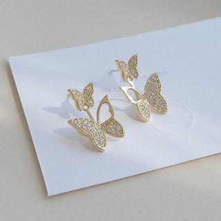 Rhinestone Butterfly Dangle Earring 1 Pair - As Shown In Figure - One Size