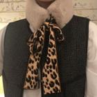Leopard Print Bow Accent Furry Scarf