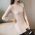 Cable-knit Mock Neck Long Sweater