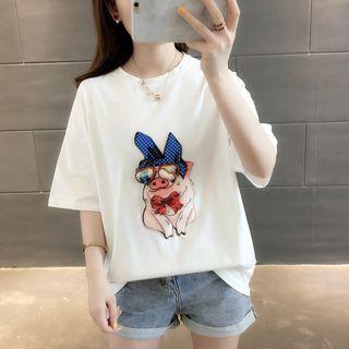 Elbow-sleeve Pig T-shirt
