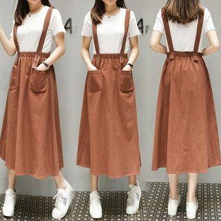 Set: Short-sleeve Top + Midi Jumper Skirt