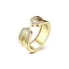 Elegant And Fashion Plated Gold Geometric Textured Cubic Zircon Adjustable Ring Golden - One Size