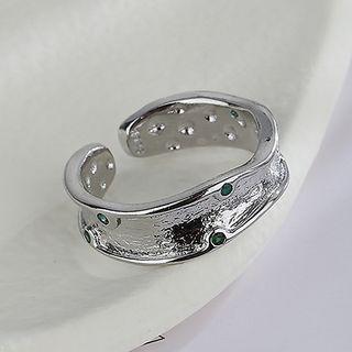 Wavy Rhinestone Alloy Open Ring Silver - One Size