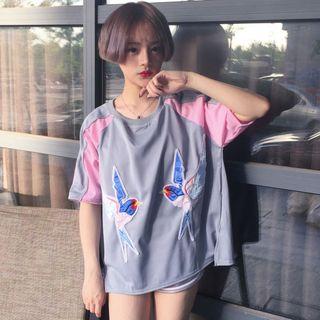 Bird Applique Short-sleeve T-shirt
