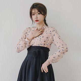 Hanbok Peplum Top (floral / Pink)