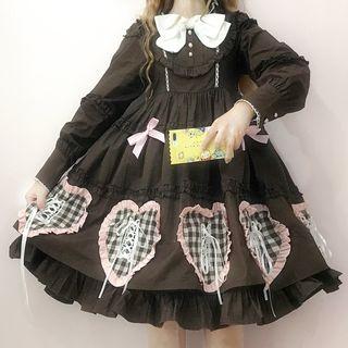 Long-sleeve Bow Accent A-line Dress / Headpiece / Set